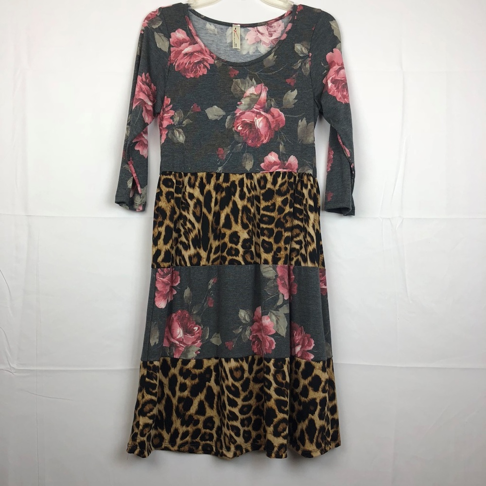 ♧#m2d Floral/Cheetah print 3/4 sleeve womens dress